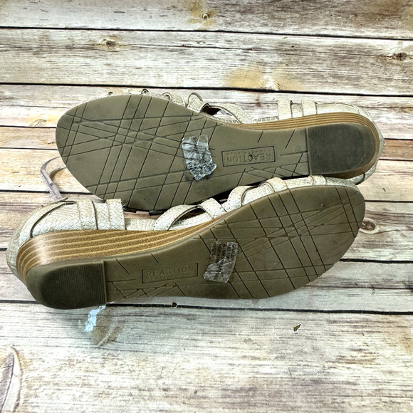 Reaction Kenneth Cole Golden Embossed Gladiator Lace Up Open Toe Sandals 9.5 - Picture 7 of 8
